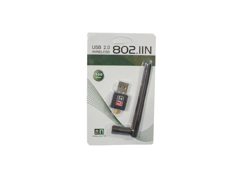 خرید و قیمت کارت شبکه بی سیم آنتن دار کوتاه 2DB یک کارت شبکه بی سیم برای اتصال به وای فای از طریق پورت USB مناسب برای کامپیوتر خانگی و لپ تاپ.